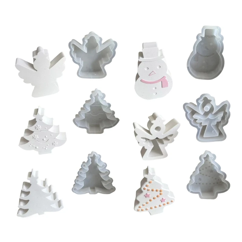 KX4B 6Pcs Christmas Theme Molds for Candle, Home Decoration, Christmas Tree Snowman Silicone Molds for Epoxy Resin