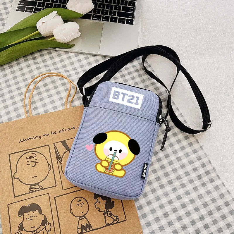 New Bt21 Crossbody Bag Cartoon Small Animal Shoulder Bag for Boy Girl Portable Mobile Phone Storage Bag Canvas Bag Birthday Gift