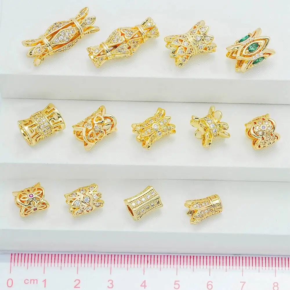 2 Pcs Gold Plated Cylinders Small Waist Spacer Bead DIY Bracelet Necklace Jewelry Making Supplies Micro Set Zircon Accessories