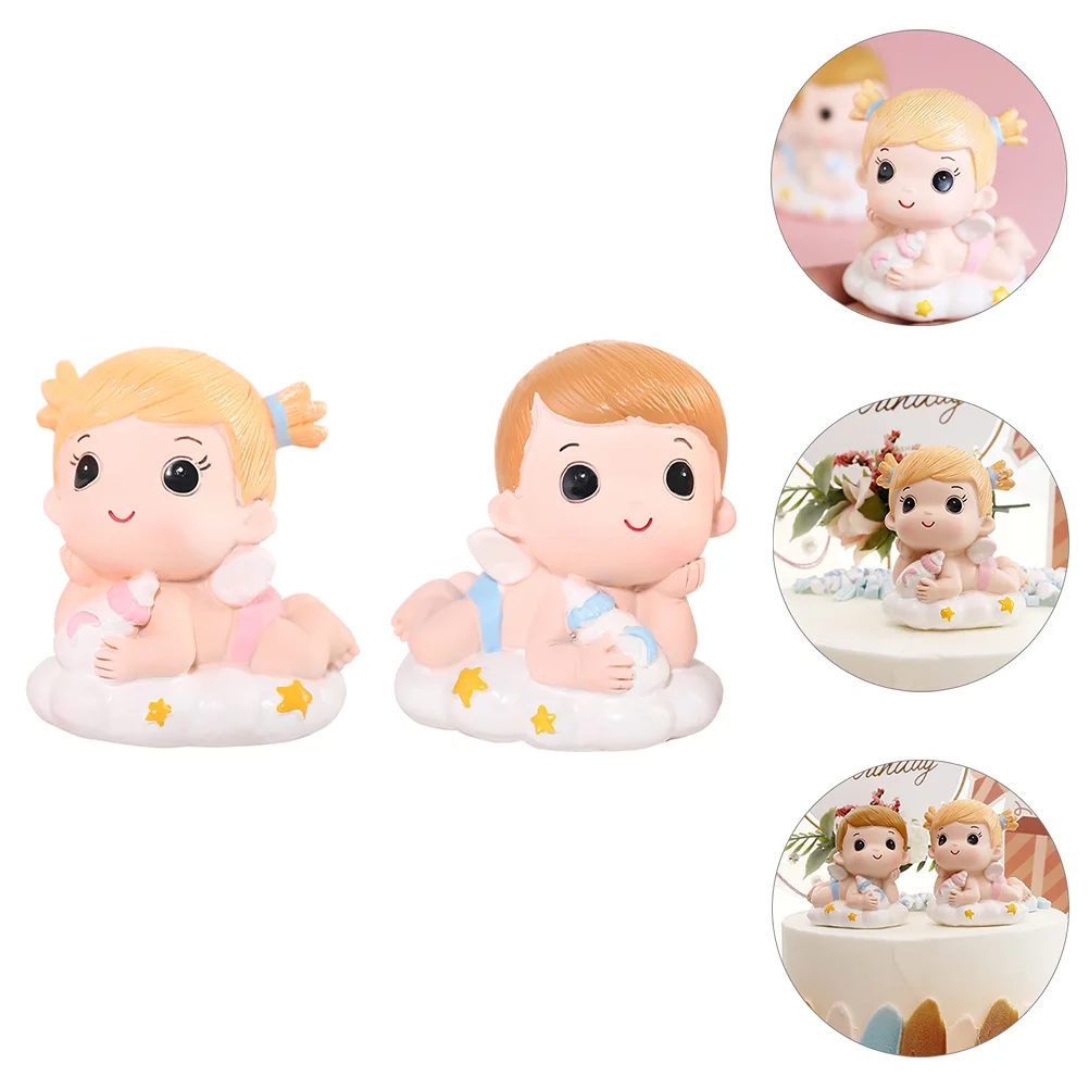 

2 Pcs Cake Decoration Baby Adornment Toys Birthday Drawstring Figurine Ornament