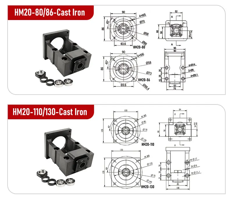Kugelumlaufspindel Serie SFU2504/2505/2510 L = 1200–2550 mm + HM20-80/86 Gusseisen C7/C5 für Nema32/34 + Pflaumenkupplung XB40 * 65 + BF20 + DSG25H – Detail 10