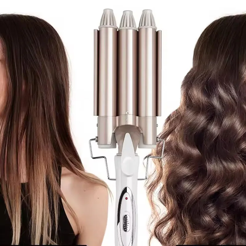 

Двойное напряжение, 3-створчатая керамическая палочка для завивки волос, электрический инструмент для укладки, нагреватель PTC, ЖК-дисплей, размахивающий ствол, утюг для домашнего использования