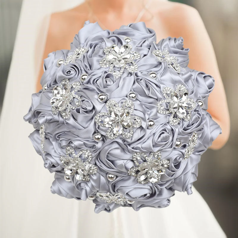 Grey Wedding Bouquet Holding Flowers