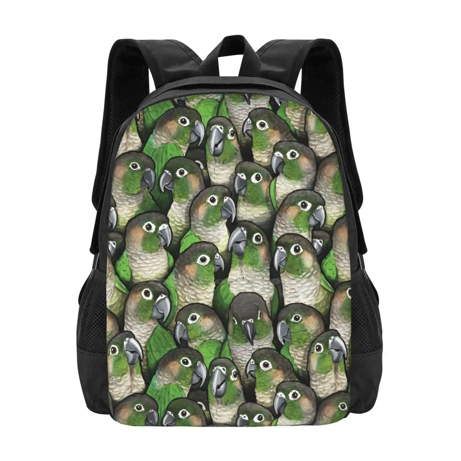 Green - Cheeked Conures Pattern Design Bag Student'S Backpack Green Cheeked Conure Parakeet Parrot Bird Pattern Pet Maratus Funk