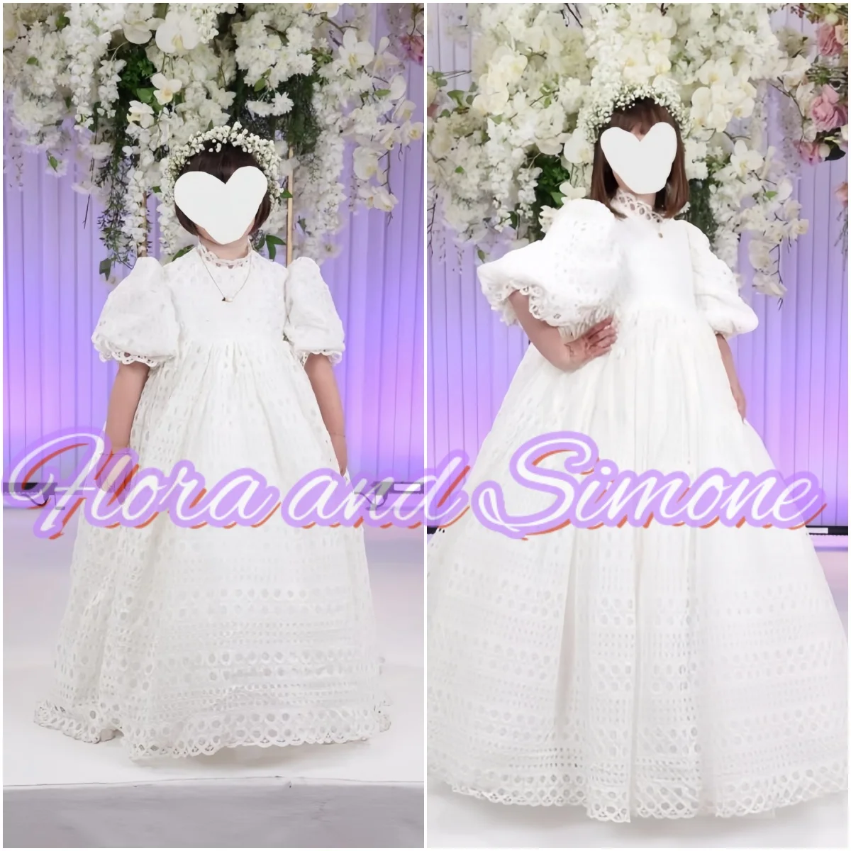 

White Lace Half Sleeve Flower Girl Dress For Wedding Puffy Balloon Sleeve Pricness Pageant Birthday High Neck Girl Dresses