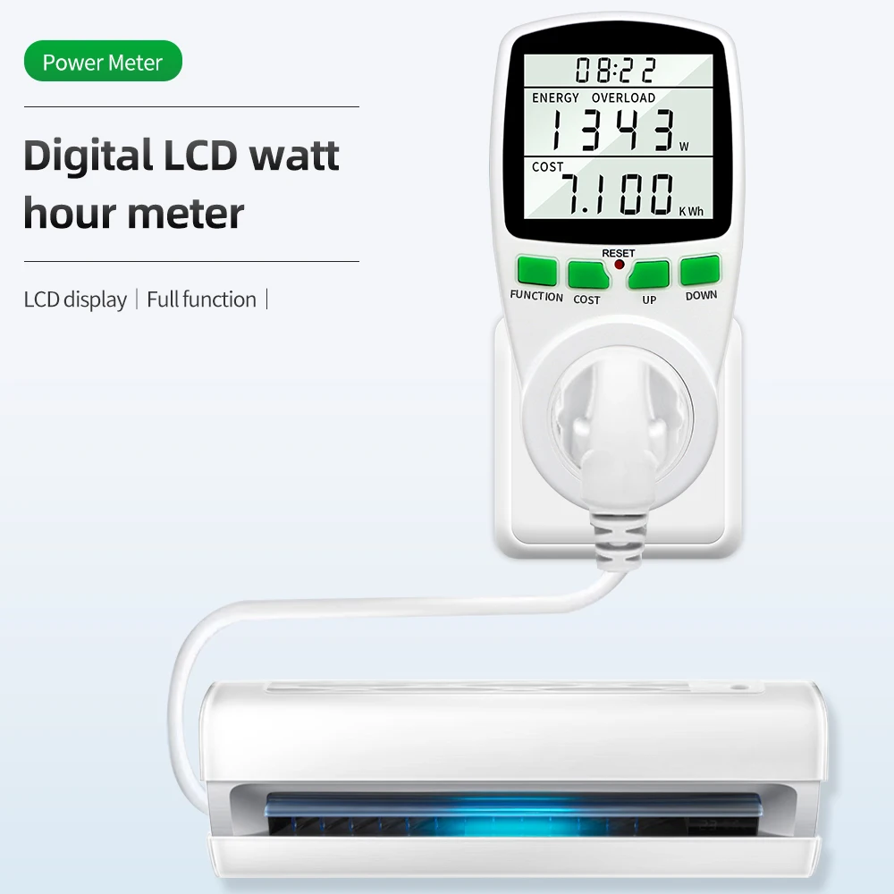 Wattmetro digitale Misuratore di energia LCD Misuratore di potenza elettrica Presa Tester elettrico FR US UK AU BR Analizzatore di potenza con presa di misurazione