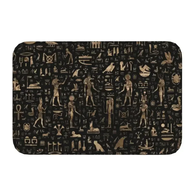 Non-Slip Water Absorbent Flannel Floor Rug Vintage Egyptian Hieroglyph Anubis Print for Home Entrance Shower Decor
