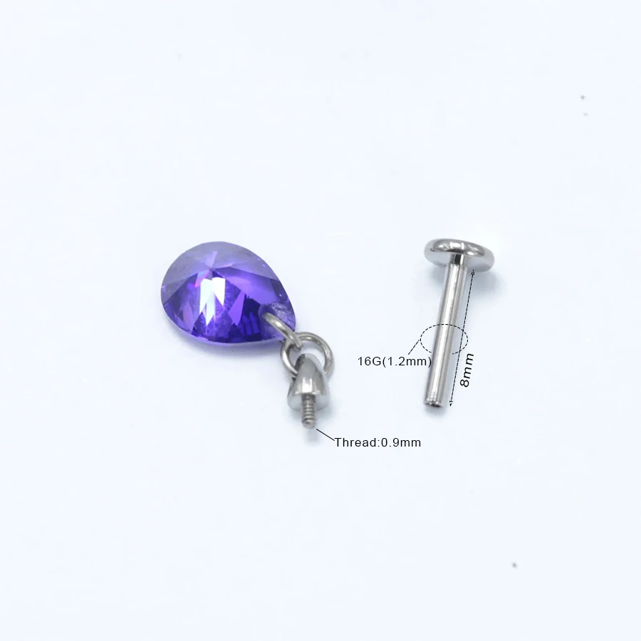 1Pc ASTM F136 Titanium Heart Star Crystal Dangle Cartilage Earrings Labret 16G Screw On Woman Men Ear Tragus Helix Lobe Jewelry