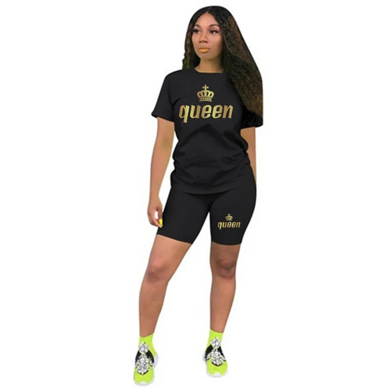 Queen 2024 Summer Womens Tracksuit Printing T-Shirt+Shorts 2 Piece Sets Lady Luxury Jogging Short Suit Daily Casual Sportswear