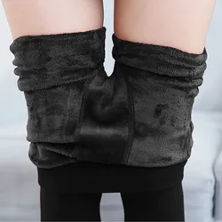 New Autumn Winter Woman Thick Warm Leggings Candy Color Brushed Charcoal Stretch Thermal Fleece Pants Trample Feet Leggings