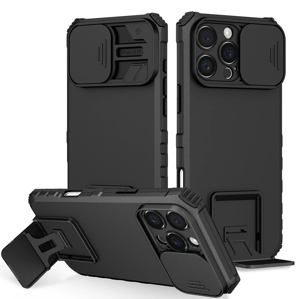 Kamera-Schutz-Schiebehülle für iPhone 17 16 15 14 13 12 11 8 7 Plus Pro X XS XR Max SE – Robuste Kunststoff-Handyhülle mit Halterung – Detail 4
