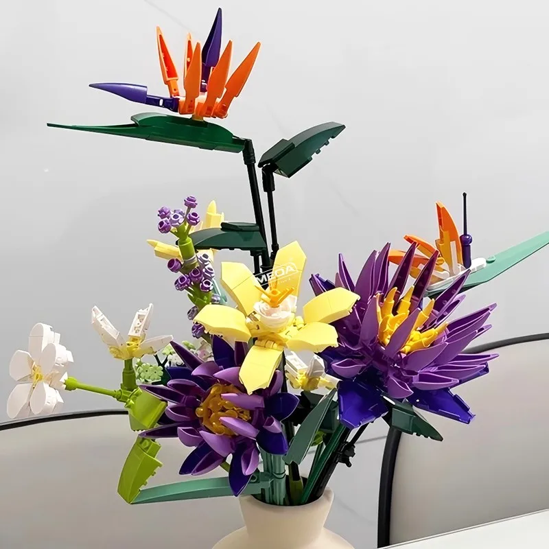 

MOC Eternal Flower Bouquet Building Block Set DIY Lavender Flower Arrangement Hand Holding Sunflower Bricks Valentine's Day Gift