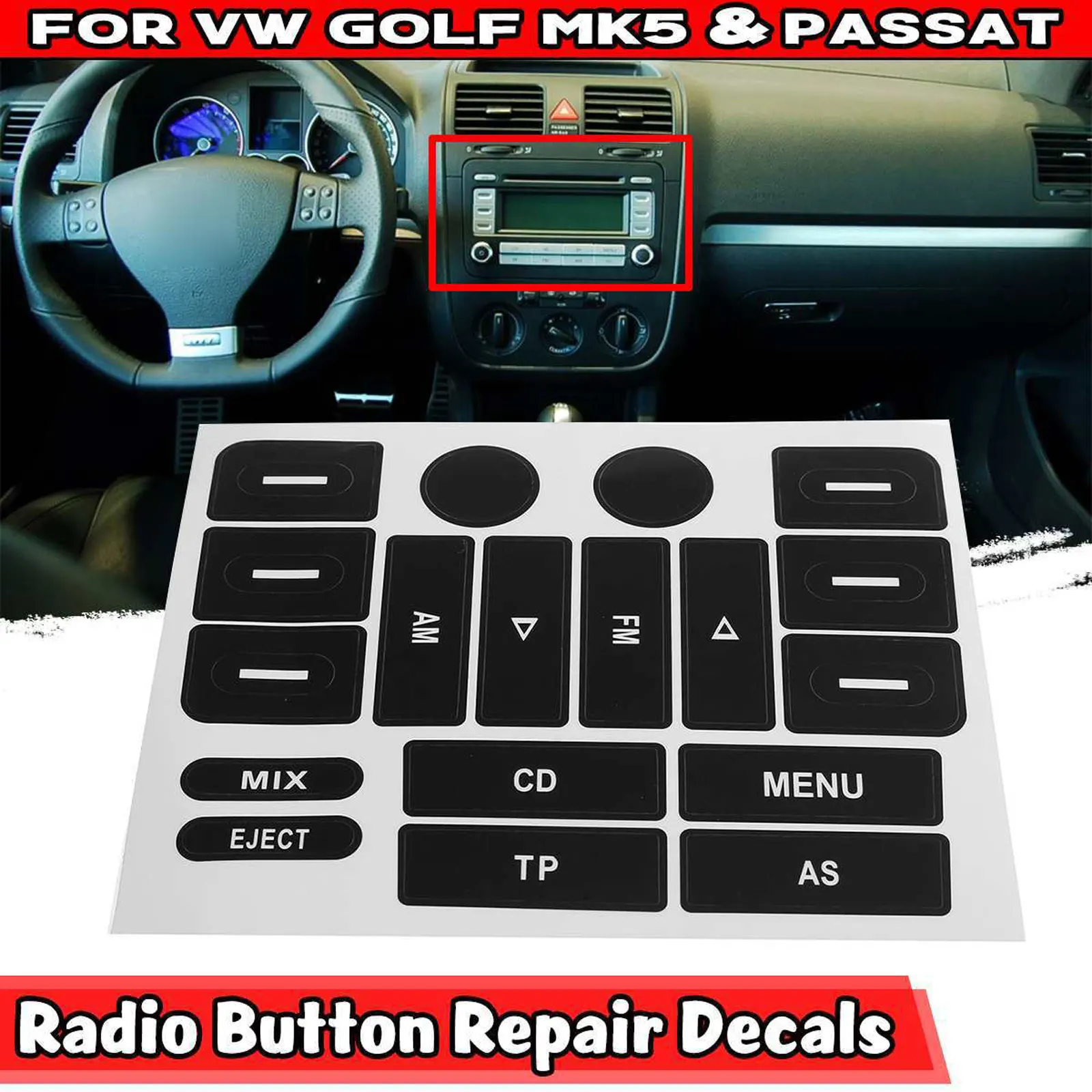 

A Set Of Car Inner A/c Panel Button Reair Stickers Accessories Radio Knobs Repair Sticker Worn Button For Golf MK5 For Passat