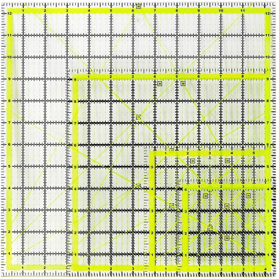 

4.5/6/9.5/12.5in Square Quilting Ruler Templates Fabric Cutting Ruler Acrylic Quilters Rulers Guides Clear Mark for Sewing Tool
