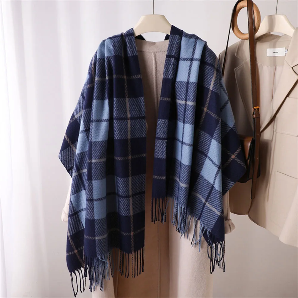 2023 Autumn Winter Men Women Grid Warm Windproof Scarf Shawl Neckerchief Long Wraps Fashion Tassel Head Scarves Thickness Korean