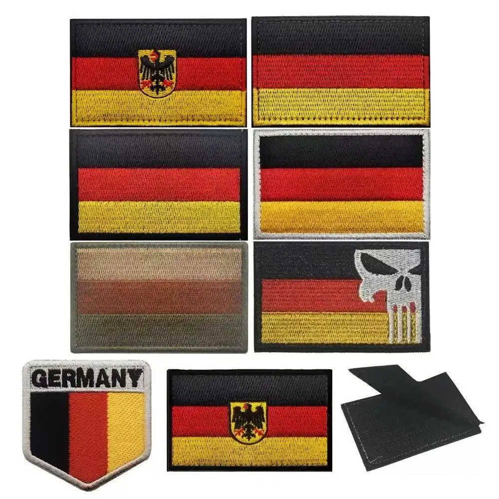 Germany Flag Hook & Loop Patch Custom Multicolor Embroidery Morale Badges for Military Outdoor Tactics Backpack Helmet Armbands