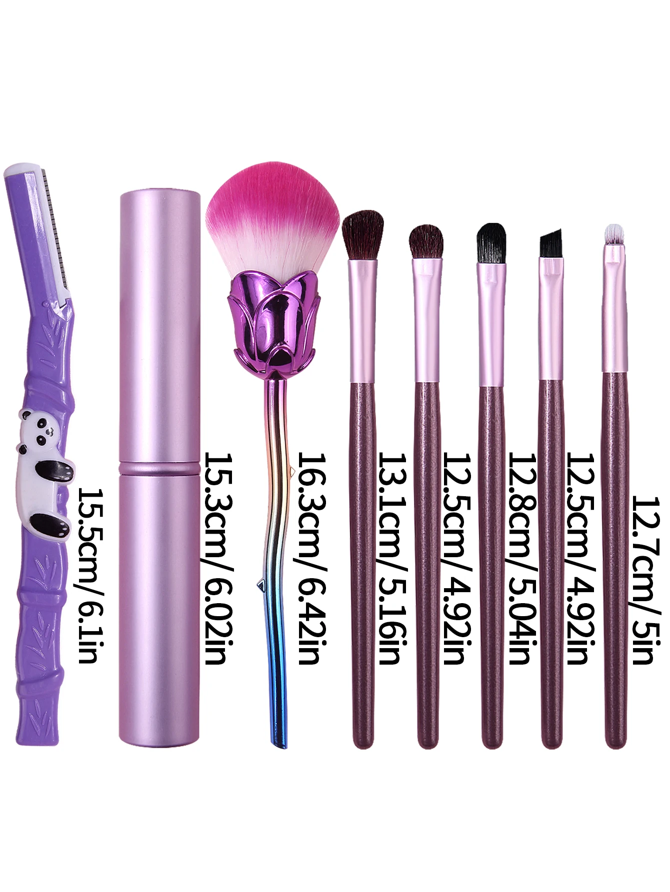 8PCS multi-functional eye makeup brush set + rose-shaped blush brush & Portable Eyebrow trimmer & aluminum tube storage bucket