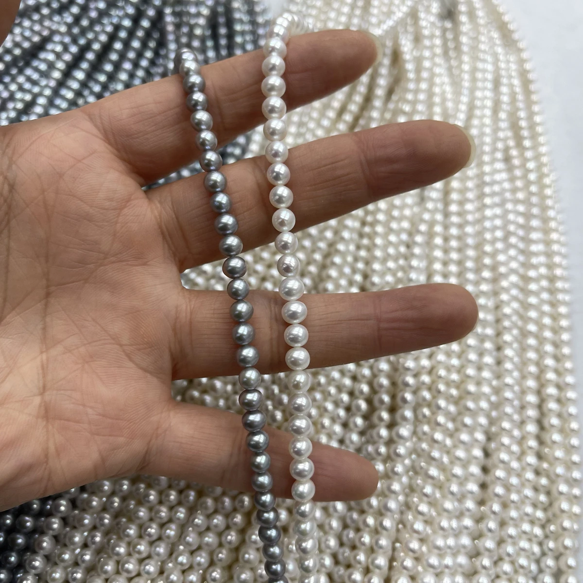 

Natural Freshwater Baroque Gray White Round 5-5.5mm4A Pearl Spacer Bead Jewelry Make DIY Necklace Bracelet Women Premium Wedding