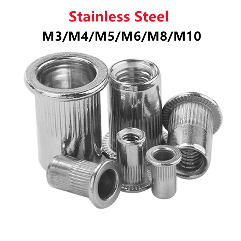 M3 M4 M5 M6 M8 M10 304 Stainless Steel Rivnut Flat Head Threaded Nut Vertical Stripe Rivets Insert Nutsert Cap Rivet Nuts
