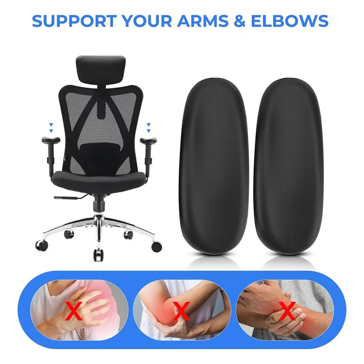 【AT48】 NEW 2pcs Armrest Pads Replacement for Chair -Ergonomic Chair Armrest Parts, Arm Pads Caps for Chair