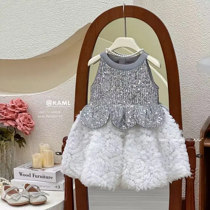 Kids Girls' Dress Summer Baby Girls' New Style Sparkling Skirt Children's Princess Birthday Dress