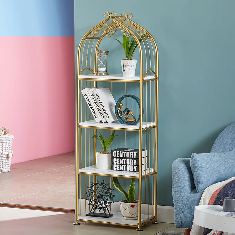 Nordic birdcage shelf partition light luxury bookshelf living room storage rack floor creative multi-layer partition shelf