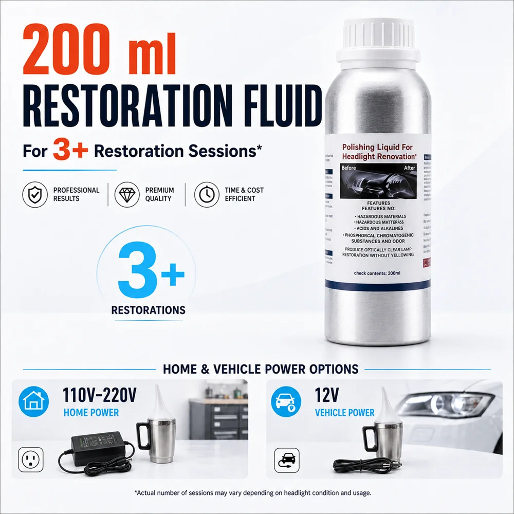 Auto-Scheinwerfer-Restaurierungsset 200ml Linsenreparaturflüssigkeit Dampfbecher Schleifpapier Polierset für vergilbte, oxidierte, trübe Scheinwerfer – Detail 4