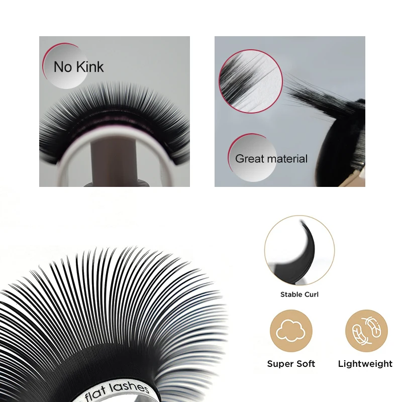 HOLLYLASH Ellipse Flat Lashes Extension Double Tips Professionals 8~15mm Split-tips Ellipse Eyelash Faux Mink Nature C D DD Curl