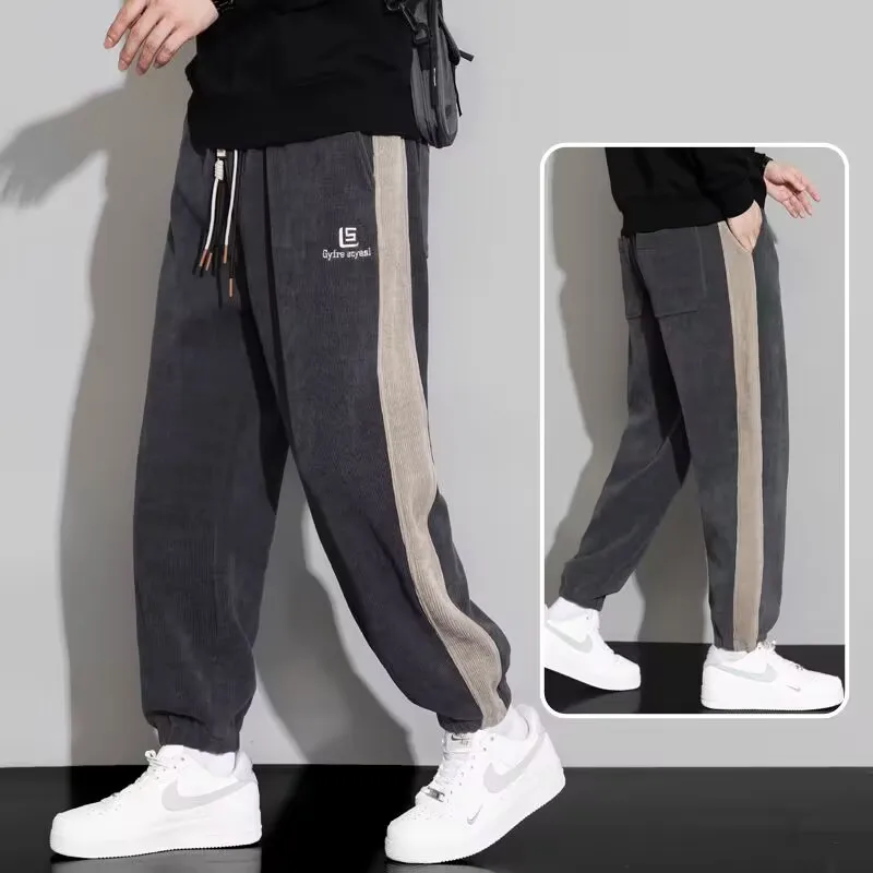

Corduroy Men's Casual Pants Autumn 2024 Faionable Spor Trousers Loose Fit Long Pants Milk Silk Polyester Elastic Fiber