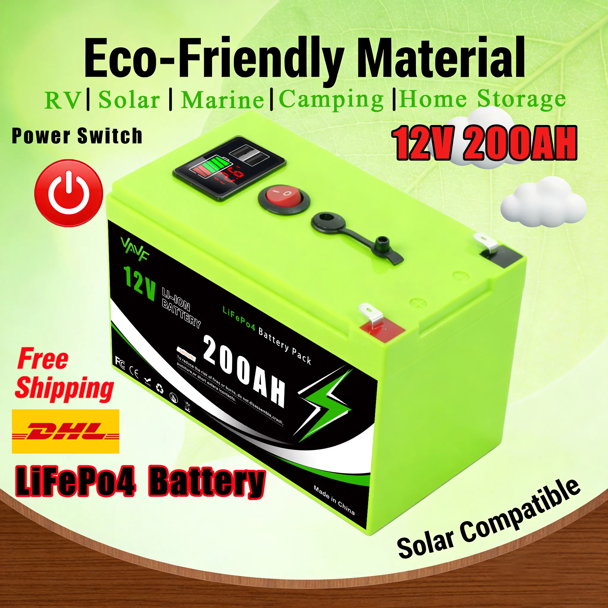 

Solar Battery 12V 200AH ️Lithium Deep Cycle Battery, Integrated BMS-Perfect for Solar SystemsCampers, Boats&Cabin Power