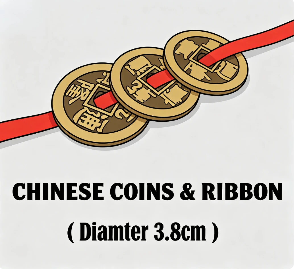 Chinese Coins and Ribbon Magic Trick Three Coins Penetrate On Off Ribbon Coin Magic Close Up Illusion Gimmick Prop for Magicians