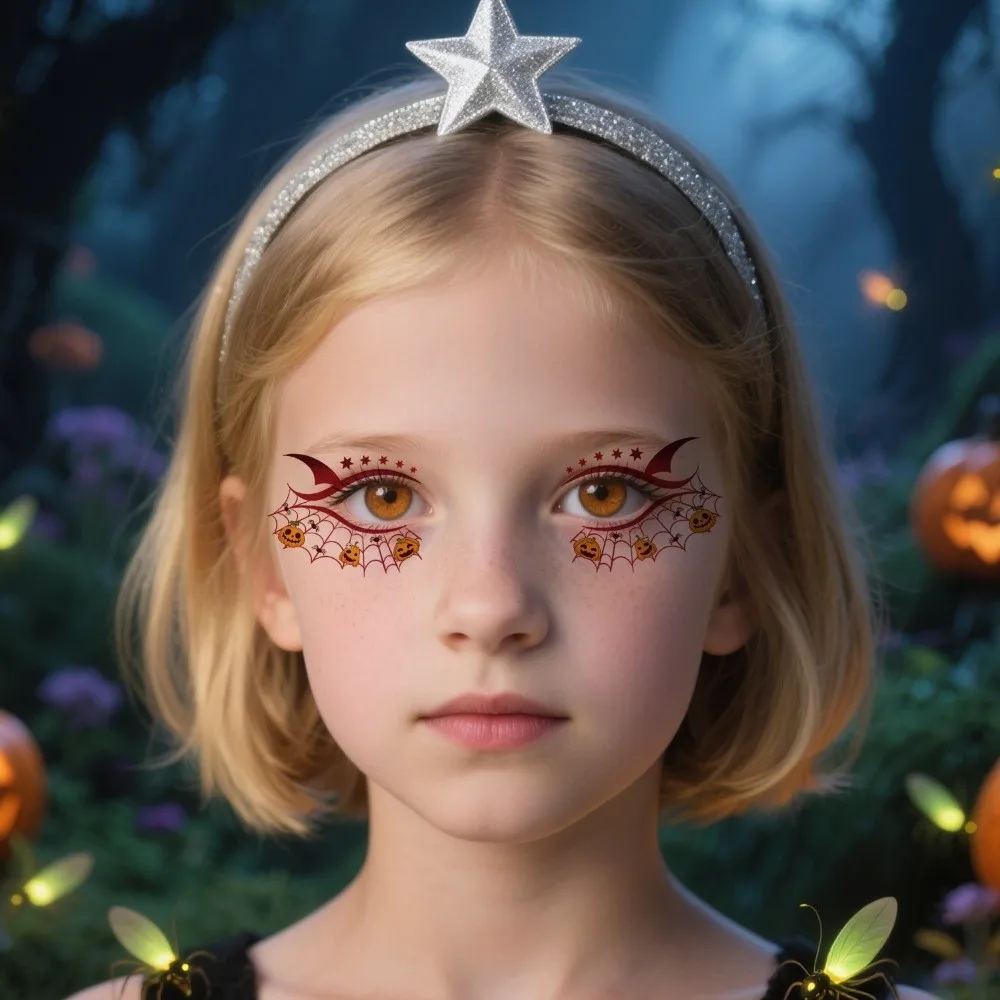 Pumpkin Ghost Skull Halloween Face Tattoo Cartoon Disposable Cheek Eyes Temporary Stickers Portable Transparent