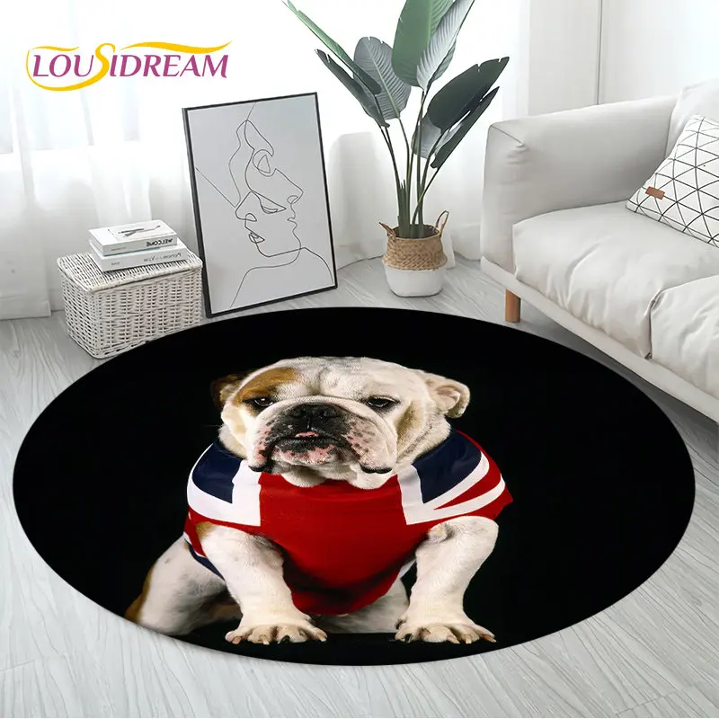 

Cute French Pit Bull Dog Pet Pup Round Area Rug,Carpet for Living Room Children's Bedroom Sofa Playroom Decor,Non-slip Floor Mat