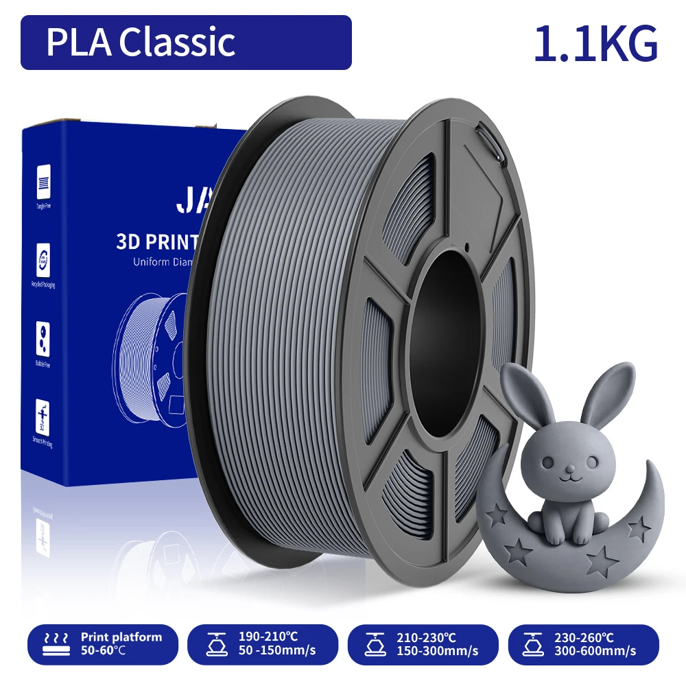 JAYO 3D PLA Classic Druckerfilament 1,75 mm (Hochgeschwindigkeits-Matt-PLA) 1,1 kg/Rolle 3D-Filament ordentlich gewickelt mit Matt-Effekt für 3D FDM
