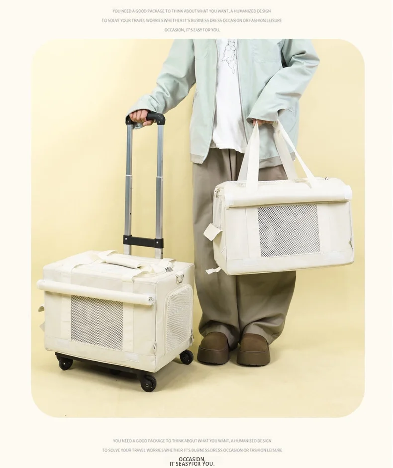 Large Capacity Double-Decker Pet Trolley Case Spring Summer Breathable Dog Cat Backpack Push-Pull Cat Handbag with Bus Design