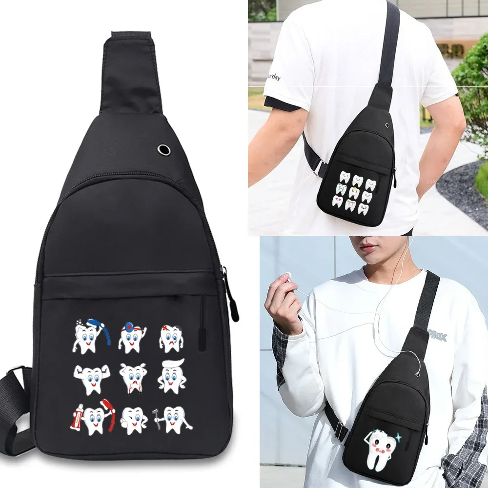 Male Shoulder Bag Sport Shoulder Chest Daily Picnic Nylon Messenger Shoulder Bags Teeth Serie Pattern Waist Packs Sling Bag