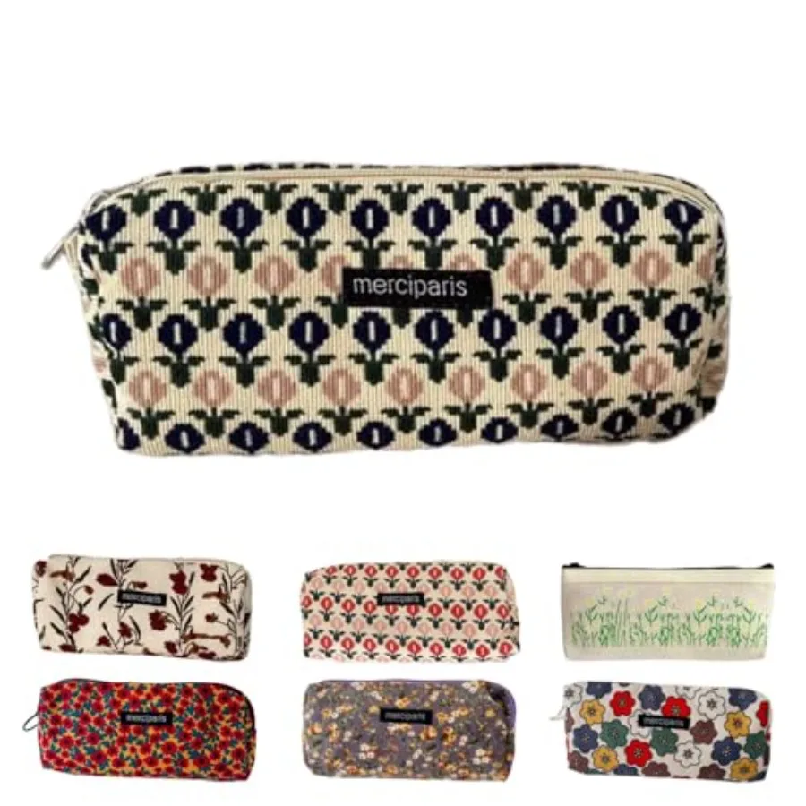 

Flower Prints Pencil Pen Pouch Purse Bag Cosmetic Case Organizer Soft Cotton Canvas C