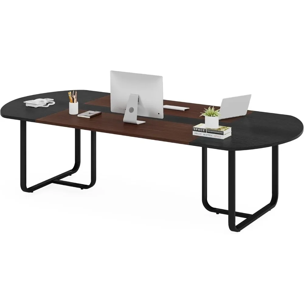 70.86'' Modern Oval Executive Computer Desk with Two-Tone Finish Splicing Board, Large Double Desk for Workstation, Curved Home