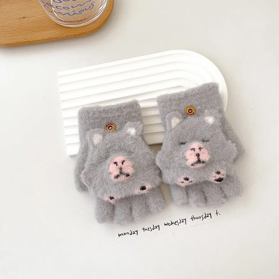 ถุงมือเด็กฤดูหนาวแบบนุ่ม ดีไซน์การ์ตูนน่ารัก บุด้วยผ้าฟลีซอุ่น ป้องกันการลื่น สำหรับเด็กหญิงและเด็กชาย อายุ 5-12 ปี