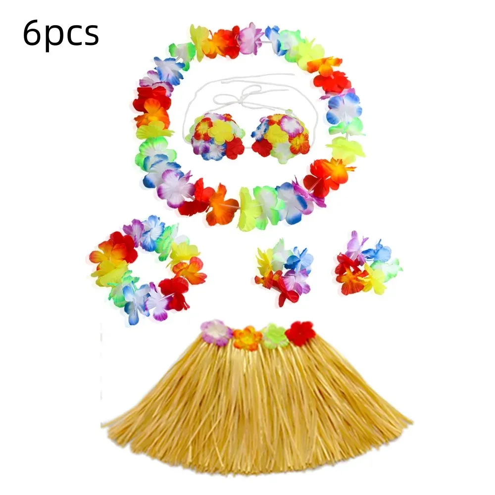 하와이안 댄스 아동용 스커트, Leis 코스튬, 탄성 Luau Grass, 하와이안 꽃 팔찌, 머리띠, 목걸이, 40cm, 5 개, 6 개