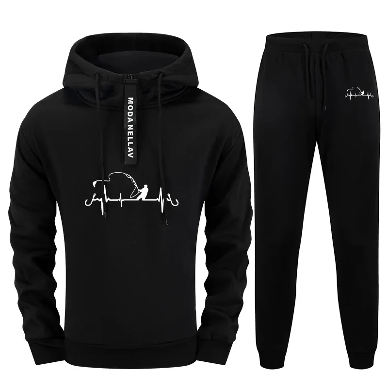 Autumn Winter Mens 2 Piece Sportswear Set 2026 New Half Zip Hoodie and Sweatpants Urban Streetwear Fashion Sweatshirts Tracksuit