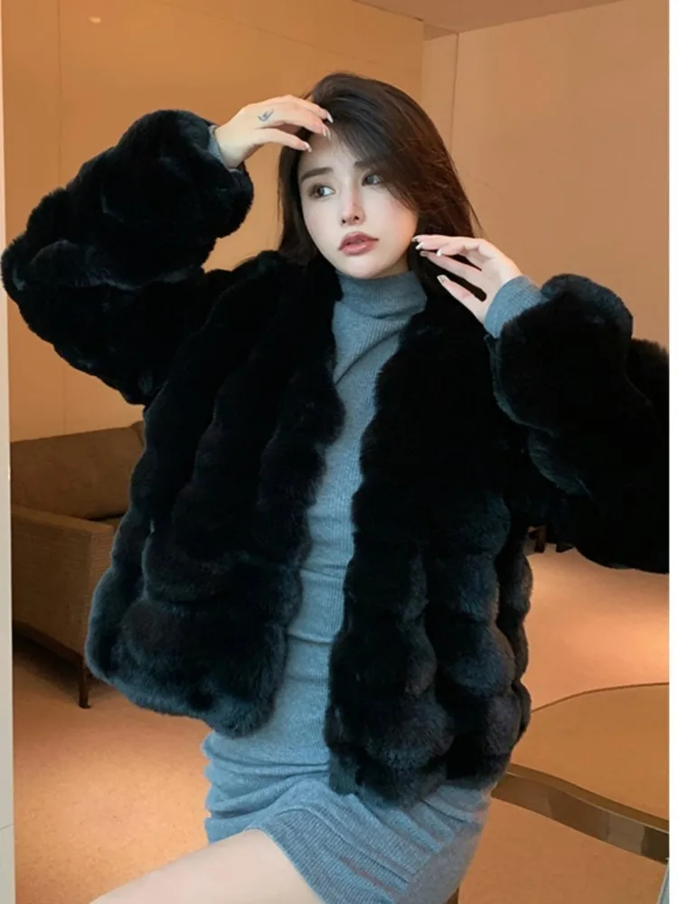 Fall and Winter New Women Tops Coats Elegant Faux Fur O-neck Long-sleeved Short Coat Korean Fashion Chic Business Jackets New