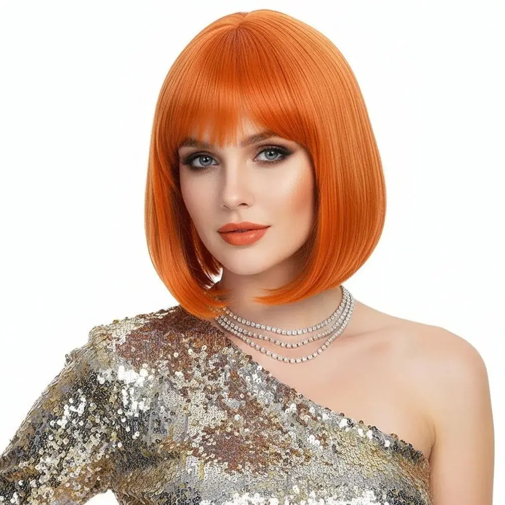 

GAKA женский синтетический короткий парик с прической BoB оранжевый парик для косплея с челкой термостойкий парик