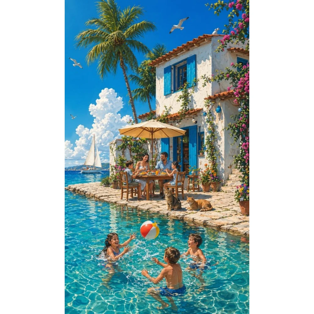 

Scenery 500/1000/1200/2000 PCS Jigsaw Puzzles Vacation by the Sea Hotel Family Activity Games for Bedroom Gameroom Home Decor