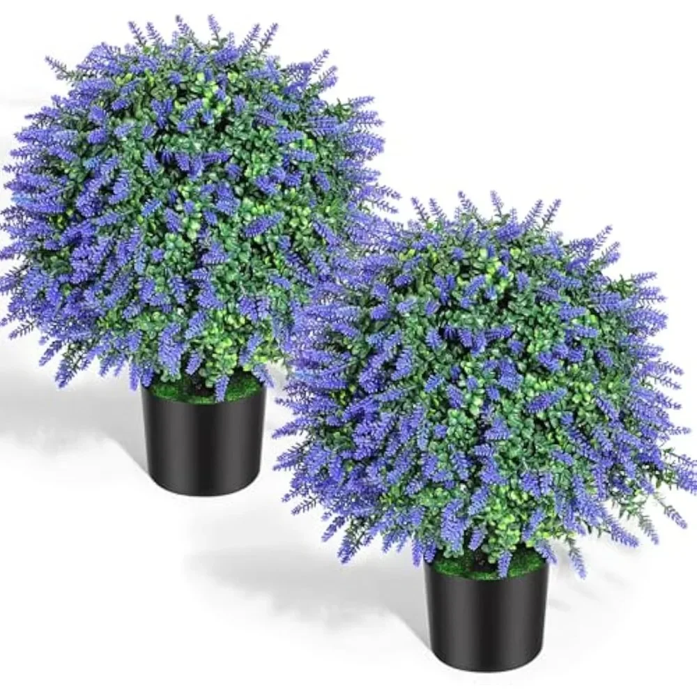 

Artificial Lavender Topiary Trees ,UV Resistant Faux Boxwood Ball Shrubs,Fake Outdoor Bushes for Garden Patio Porch Decor