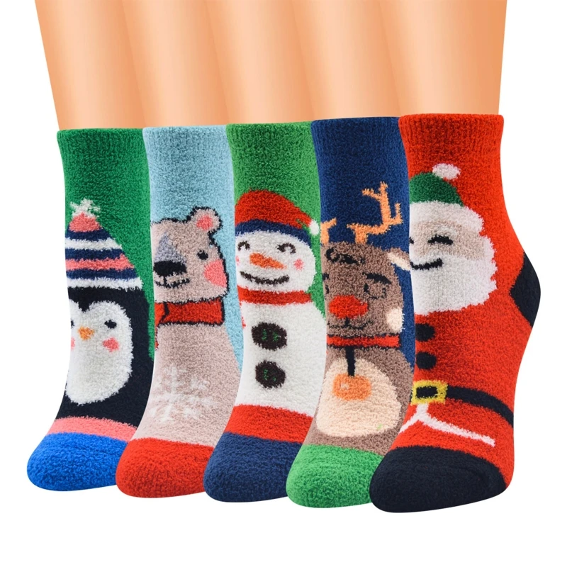 

10 Pairs Mixed Christmas Fuzzy Socks Cartoon Animal Winter Warm Hosiery