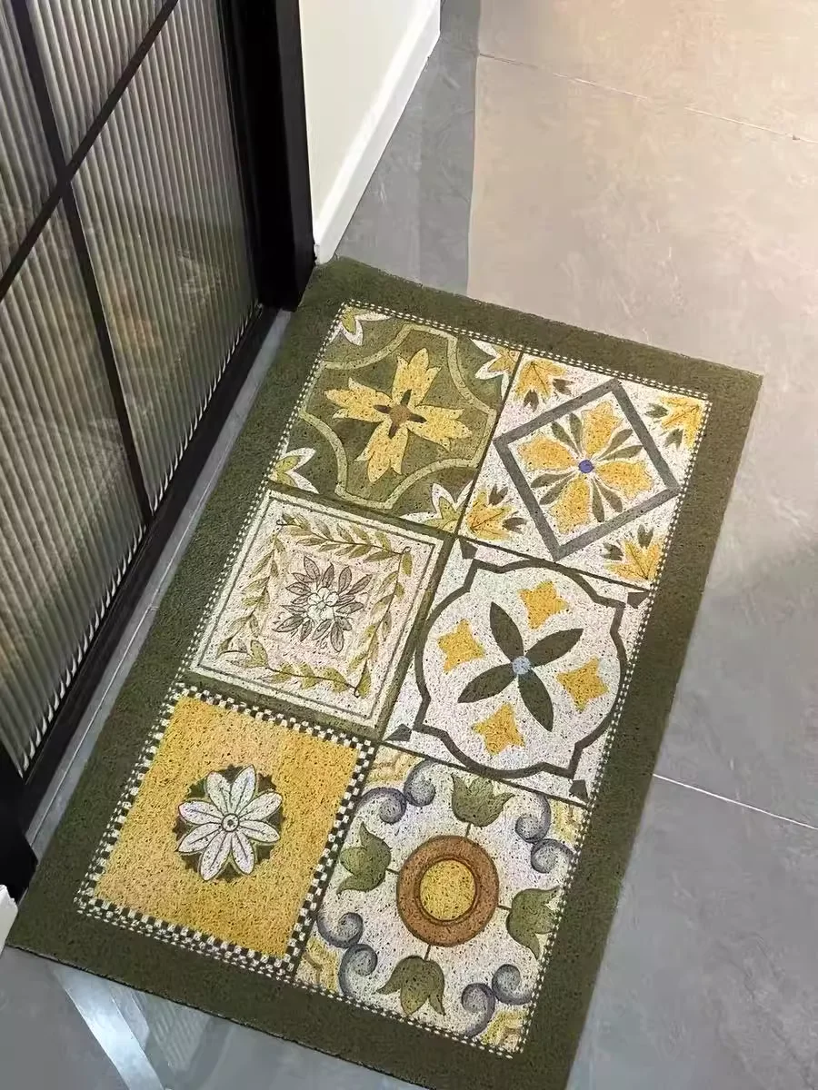 Naples Grid Door Mat PVC Anti-slip Doormat Outdoor Silk Loop Home Decor Foot Mat Outside Entrance Carpet Large Porch Mat