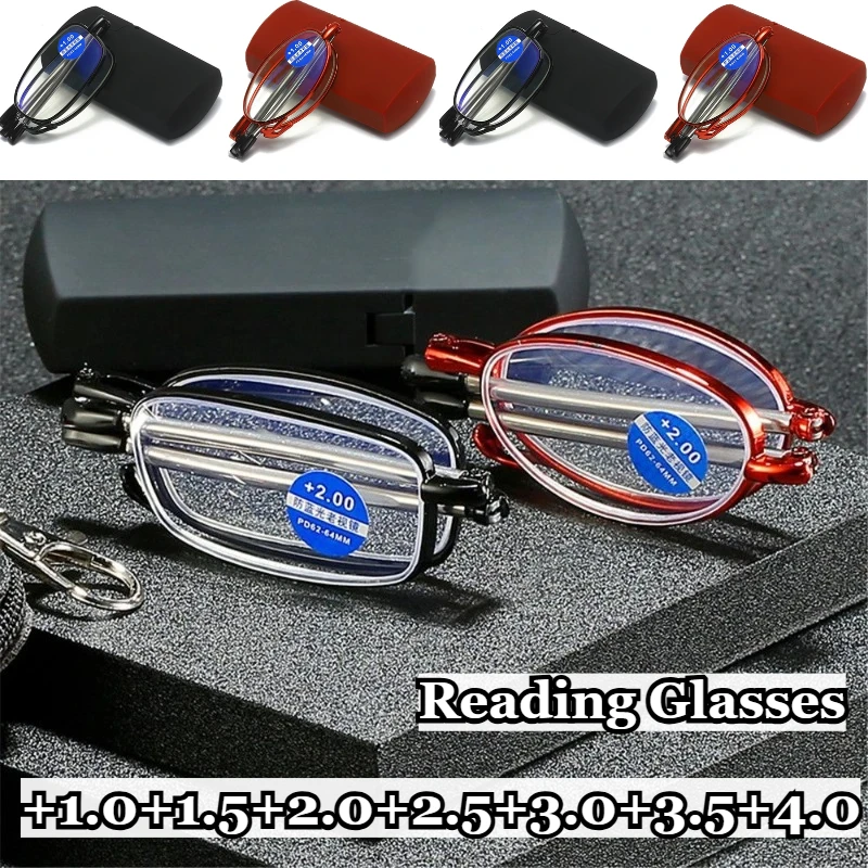 

Unisex Portable Foldable Presbyopic Glasses Classic Oval Frame Eyeglasses Strap Box Men Women Reading Eyewear Diopter +1.0TO+4.0