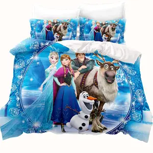 Bản vẽ 3D Thiết lập giường in 3D cho các cô gái, Frozen, Elsa, Anna, Công chúa giường, bìa Edrenão, Gối, quà tặng 10 Bán hàng chính Edredom Frozen Cover - №9