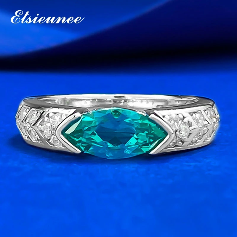 

ELSIEUNEE 100% 925 Sterling Silver 5*10MM Marquise Cut Paraiba Tourmaline Gemstone Ring for Women Party Fine Jewelry Wholesale